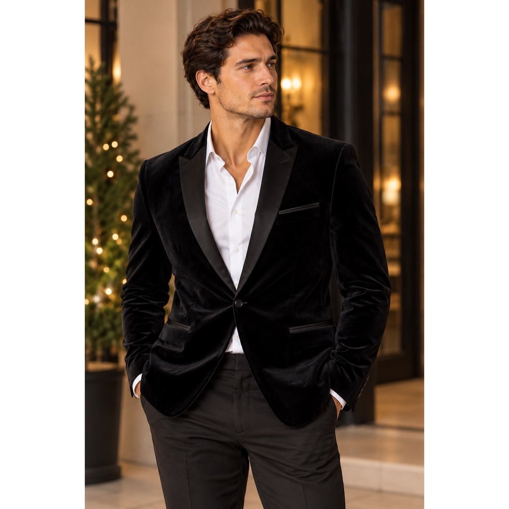 ASOS Mens Black Velvet Tuxedo Blazer Jacket Satin Lapel Size US 50 Regular
